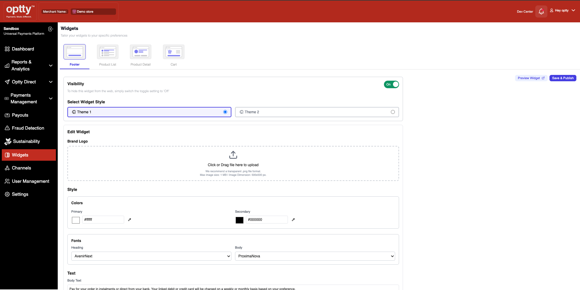UPP Widget Configuration Dashboard